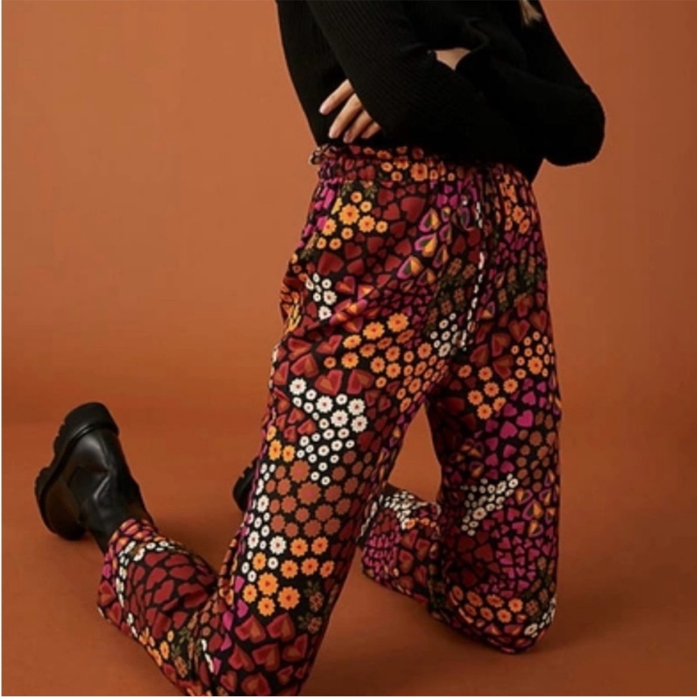 FARM Rio Black and Red Trousers with Bold Floral Print